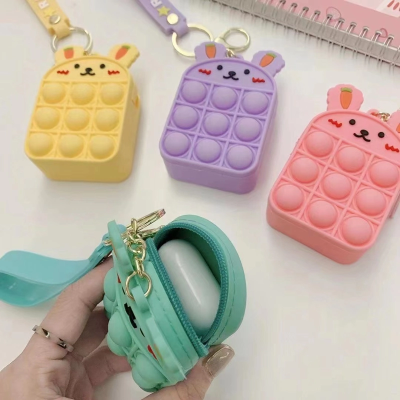 Reliever Stress Cartoon Rabbit Silicone Wallets Coin Zipper Push Bubble Anxiety Relief Zipper Mini Fidget Toys Coin Purse Pop It Bag