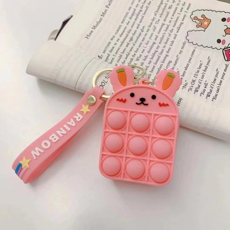 Reliever Stress Cartoon Rabbit Silicone Wallets Coin Zipper Push Bubble Anxiety Relief Zipper Mini Fidget Toys Coin Purse Pop It Bag