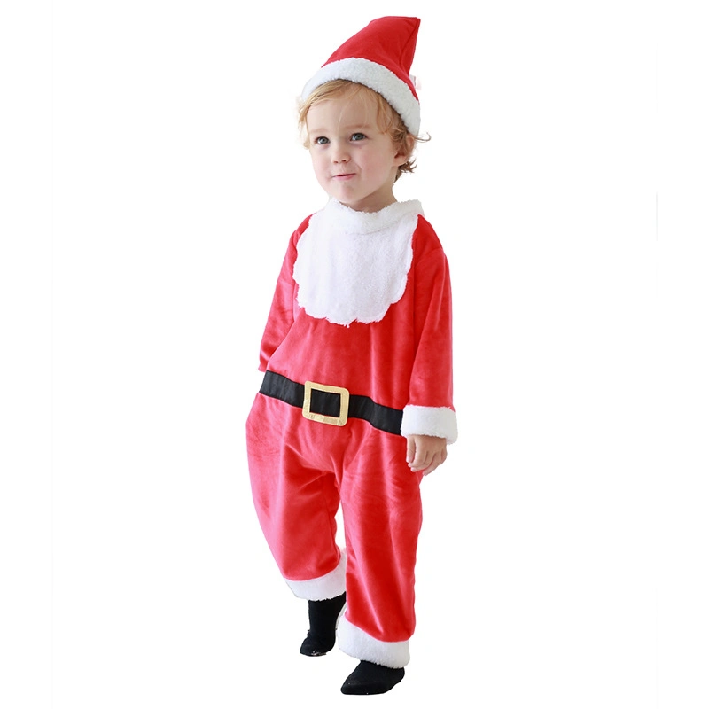 Santa Claus Wholesale New Design Red Children Christmas Performance Costume Elf Dress up Unisex Fancy Kids Costume