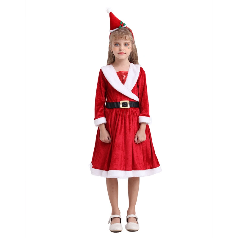 Santa Claus Wholesale New Design Red Children Christmas Performance Costume Elf Dress up Unisex Fancy Kids Costume